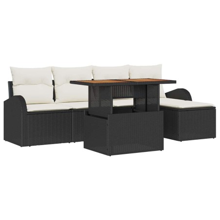 vidaXL Set da pranzo da giardino di 6 pezzi con cuscini in rattan polyrattan nero e acacia