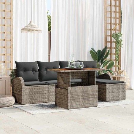 vidaXL Set da Pranzo da Giardino 6 Pezzi con Cuscini Grigi in Rattan Sintetico e Acacia