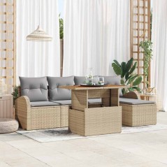 vidaXL Set da pranzo da giardino 6 pezzi di con cuscini beige in rattan sintetico e acacia