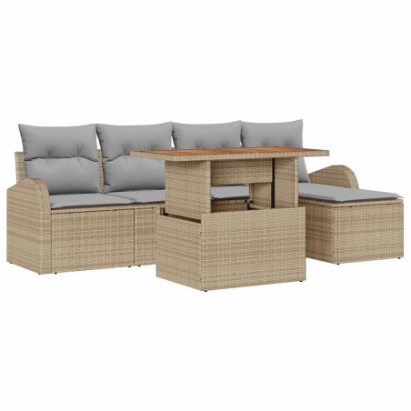 vidaXL Set da pranzo da giardino 6 pezzi di con cuscini beige in rattan sintetico e acacia