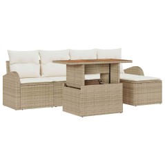vidaXL Set da Pranzo da Giardino 6 Pezzi di con Cuscini Beige in Rattan Sintetico e Acacia