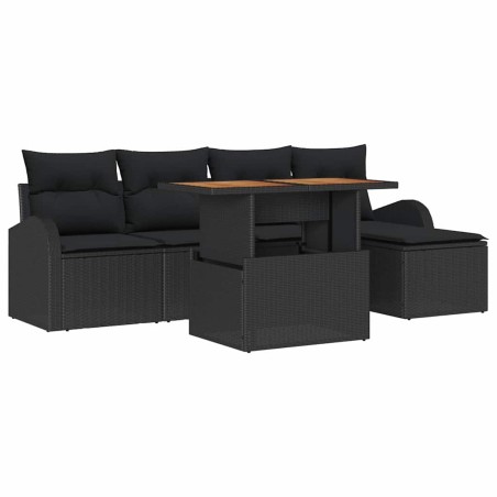 vidaXL Set da pranzo da giardino 6 pezzi con cuscini neri in polirattan e acacia