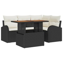 vidaXL Set da Pranzo da Giardino 5 Pezzi con Cuscini in Rattan Nero e Legno di Acacia