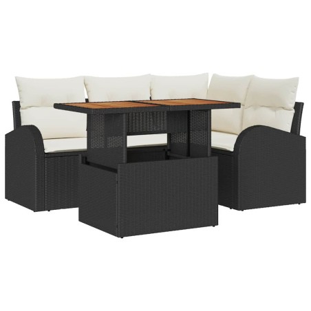 vidaXL Set da Pranzo da Giardino 5 Pezzi con Cuscini in Rattan Nero e Legno di Acacia
