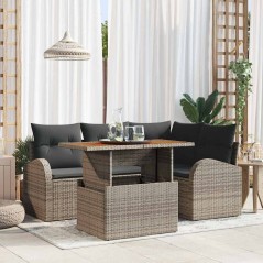 vidaXL Set da pranzo da giardino 5 pezzi con cuscini grigi in rattan e polirattan