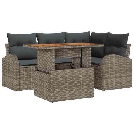 vidaXL Set da pranzo da giardino 5 pezzi con cuscini grigi in rattan e polirattan