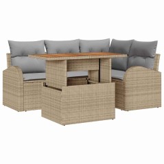 vidaXL Set da pranzo da giardino a 5 pezzi con cuscini in rattan sintetico beige e acacia.