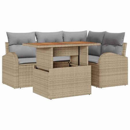 vidaXL Set da pranzo da giardino a 5 pezzi con cuscini in rattan sintetico beige e acacia.