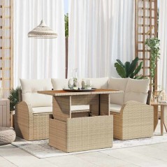 vidaXL Set da Pranzo da Giardino 5 Pezzi con Cuscini Beige in Rattan Sintetico e Acacia