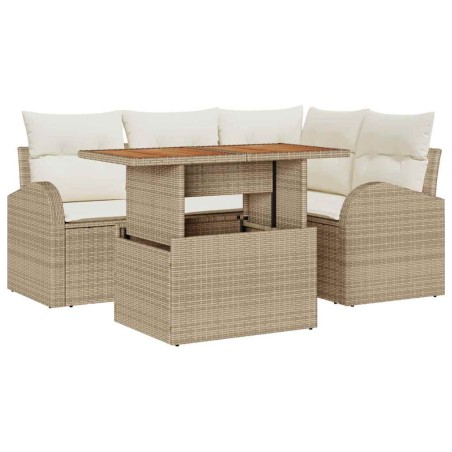 vidaXL Set da Pranzo da Giardino 5 Pezzi con Cuscini Beige in Rattan Sintetico e Acacia