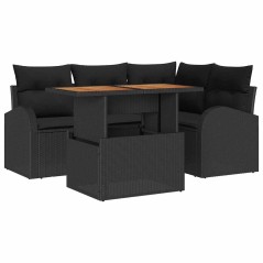 vidaXL Set da pranzo da giardino a 5 pezzi con cuscini in polyrattan nero e legno di acacia