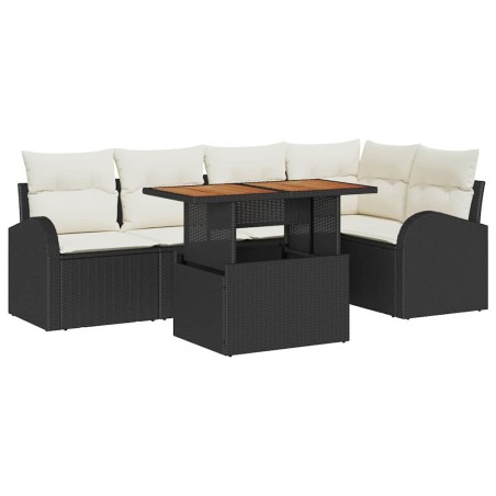 vidaXL Set da pranzo da giardino 6 pezzi con cuscini in rattan plastico nero e acacia