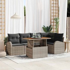 vidaXL Set da Pranzo da Giardino in 6 Pezzi con Cuscini Grigi in Rattan Sintetico e Legno di Acacia