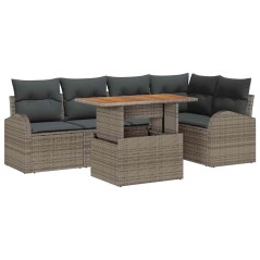 vidaXL Set da Pranzo da Giardino in 6 Pezzi con Cuscini Grigi in Rattan Sintetico e Legno di Acacia