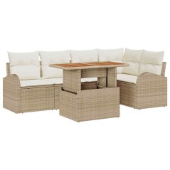 vidaXL Set da pranzo da giardino 6 pezzi con cuscini beige in rattan sintetico e acacia