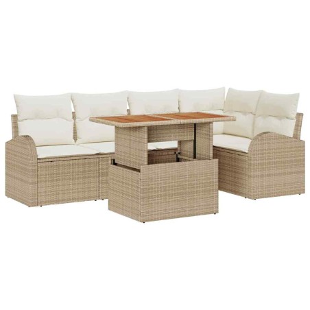 vidaXL Set da pranzo da giardino 6 pezzi con cuscini beige in rattan sintetico e acacia