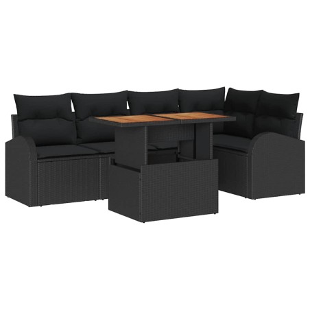 vidaXL Set da Pranzo da Giardino 6 Pezzi con Cuscini in Rattan e Poliestere Nero Acacia