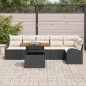 vidaXL Set da pranzo per il giardino da 7 pezzi con cuscini in polyrattan nero e acacia
