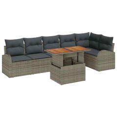 vidaXL Set da Pranzo da Giardino di 7 Pezzi con Cuscini Grigi in Rattan Polietilene e Acacia
