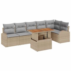 vidaXL Set pranzo giardino 7 pezzi con cuscini in polirattan beige e legno di acacia