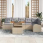 vidaXL Set pranzo giardino 7 pezzi con cuscini in polirattan beige e legno di acacia