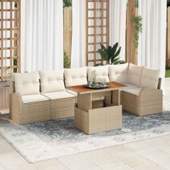 vidaXL Set da pranzo da giardino 7 pezzi con cuscini beige in rattan sintetico