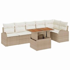 vidaXL Set da pranzo da giardino 7 pezzi con cuscini beige in rattan sintetico