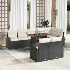 vidaXL Set da Pranzo da Giardino 9 Pezzi con Cuscini in Rattan Sintetico Nero e Legno di Acacia