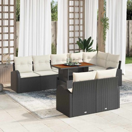vidaXL Set da Pranzo da Giardino 9 Pezzi con Cuscini in Rattan Sintetico Nero e Legno di Acacia