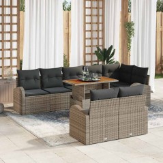 vidaXL Set da Pranzo da Giardino 9 Pezzi con Cuscini Grigi in Rattan Sintetico e Legno di Acacia.