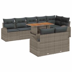 vidaXL Set da Pranzo da Giardino 9 Pezzi con Cuscini Grigi in Rattan Sintetico e Legno di Acacia.