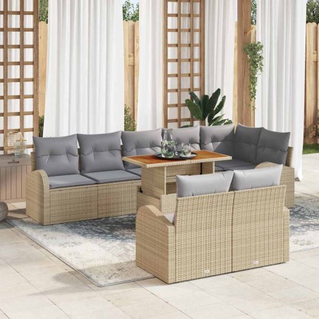 vidaXL Set da Pranzo da Giardino 9 Pezzi con Cuscini Beige in Rattan Sintetico e Acacia