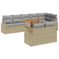 vidaXL Set da Pranzo da Giardino 9 Pezzi con Cuscini Beige in Rattan Sintetico e Acacia