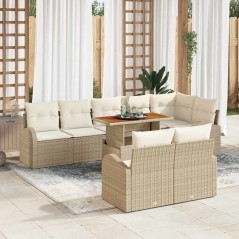 vidaXL Set da Giardino da 9 Pezzi con Cuscini Beige in Rattan e Acacia.