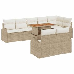 vidaXL Set da Giardino da 9 Pezzi con Cuscini Beige in Rattan e Acacia.