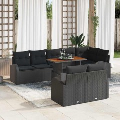 vidaXL Set da Pranzo da Giardino da 9 Pezzi con Cuscini in Rattan Nero e Acacia