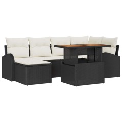 vidaXL Set pranzo da giardino 7 pezzi con cuscini in rattan nero e acacia