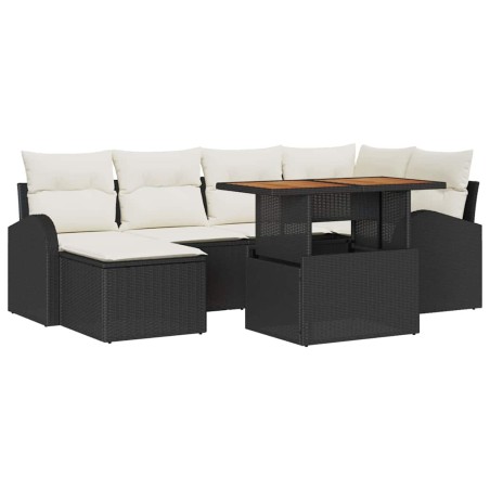 vidaXL Set pranzo da giardino 7 pezzi con cuscini in rattan nero e acacia