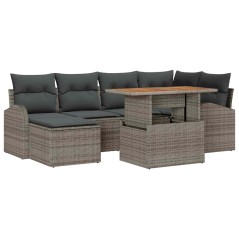 vidaXL Set da Pranzo da Giardino 7 Pezzi con Cuscini Grigi in Polyrattan e Acacia
