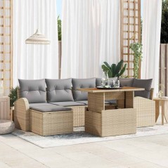 vidaXL Set di Mobili da Giardino in 7 Pezzi con Cuscini Beige in Rattan Polietilene e Acacia