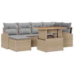 vidaXL Set di Mobili da Giardino in 7 Pezzi con Cuscini Beige in Rattan Polietilene e Acacia