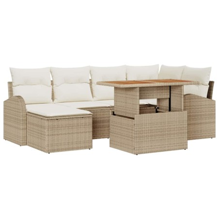 vidaXL Set da Pranzo da Giardino 7 Pezzi con Cuscini Beige in Polyrattan e Acacia