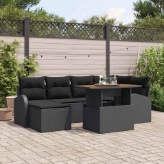 vidaXL Set da Giardino da 7 Pezzi con Cuscini in Rattan e Poliestere Nero Acacia