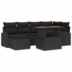 vidaXL Set da Giardino da 7 Pezzi con Cuscini in Rattan e Poliestere Nero Acacia
