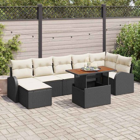 vidaXL Set da Pranzo da Giardino 8 Pezzi con Cuscini in Rattan Polietilene Nero e Acacia