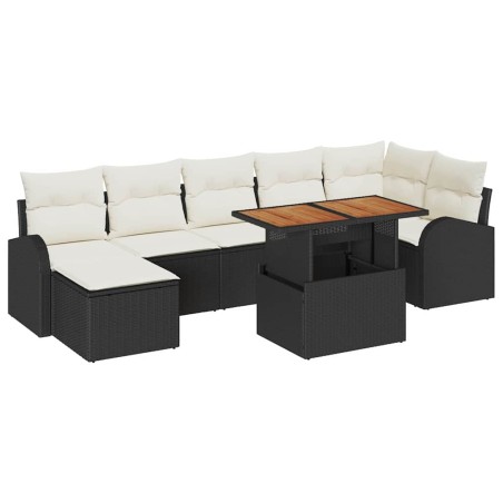 vidaXL Set da Pranzo da Giardino 8 Pezzi con Cuscini in Rattan Polietilene Nero e Acacia