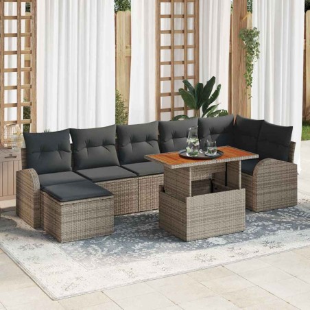 vidaXL Set da pranzo da giardino , 8 pezzi con cuscini grigi in rattan sintetico e legno di acacia.