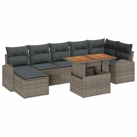 vidaXL Set da pranzo da giardino , 8 pezzi con cuscini grigi in rattan sintetico e legno di acacia.