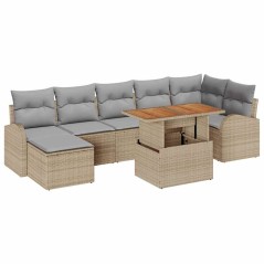 vidaXL Set da Pranzo da Giardino 8 Pezzi con Cuscini Beige in Rattan Sintetico e Acacia