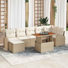 vidaXL Set da pranzo da giardino di 8 pezzi di con cuscini beige in poly rattan e legno di acacia.